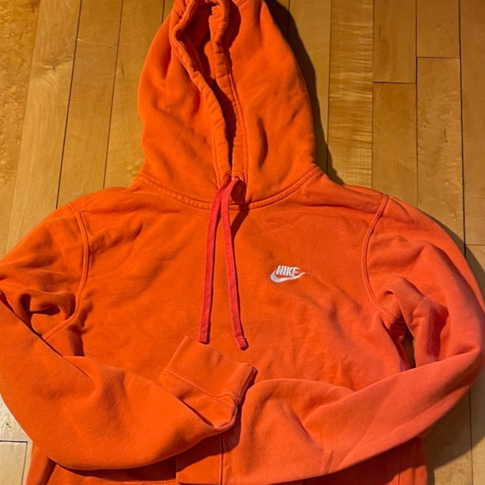 Nike Orange Pullover Hoodie with Small White Swoosh